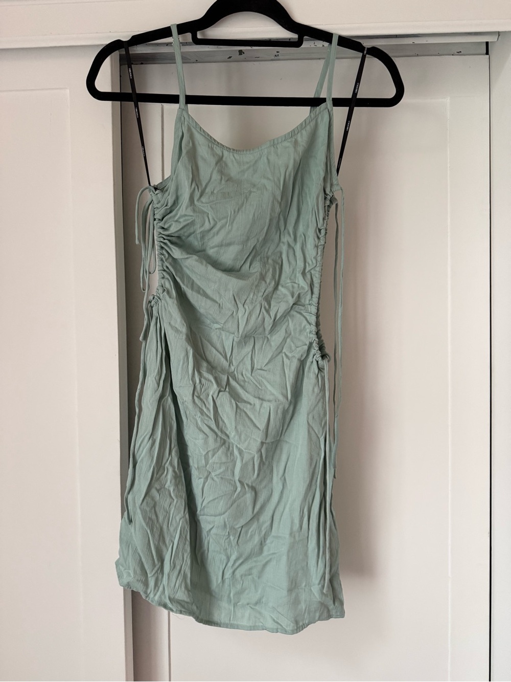 Forever 21 Sage Green Ruched Side Spaghetti Strap Mini Dress
